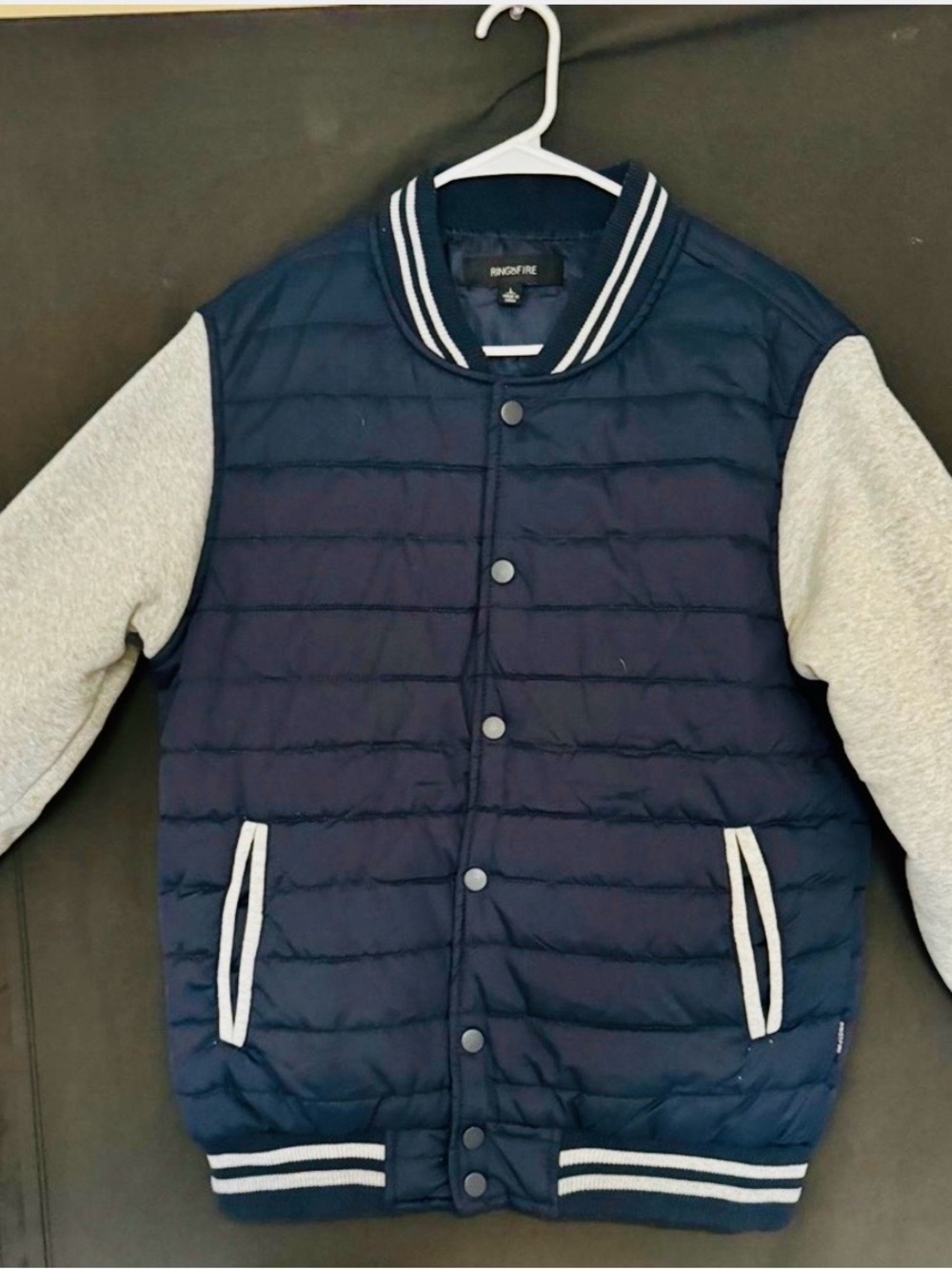 Brave Soul Men’s Navy & Gray Varsity Bomber Jacket – Casual Colorblock Streetwea